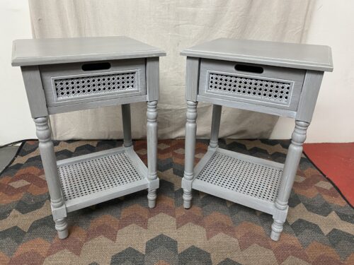 Weathered Grey Open Nightstands w/ Wicker Accents (Set of 2)