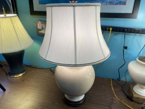 Glazed Ceramic Gourd Table Lamp w/ White & Gold Trim Shade