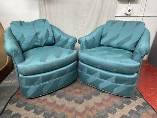 CENTURY Vintage Postmodern Teal Swivel Club Chairs (Set of 2)