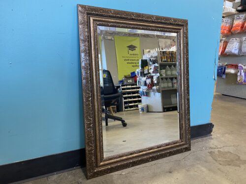 Rectangular Wall Mirror with Large Ornate Bronze Tone Frame