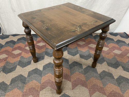 Vintage Traditional Square End Table w/ Apple Painted Top