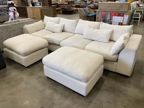 DEVION FURNITURE 4 Piece Cream Sectional Sofa with 2 Ottomans