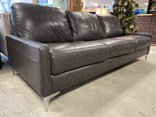 Contemporary Black Leather 3-Seat Sofa w/ Chrome Legs
