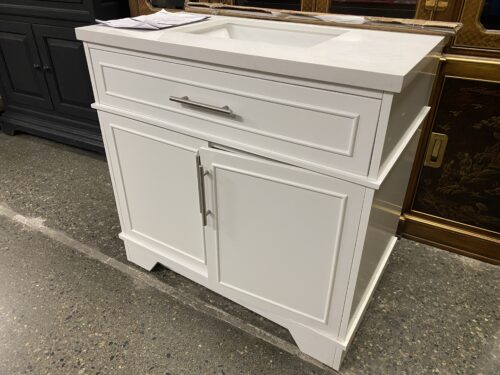 OVE White Marble Topped Bathroom Vanity