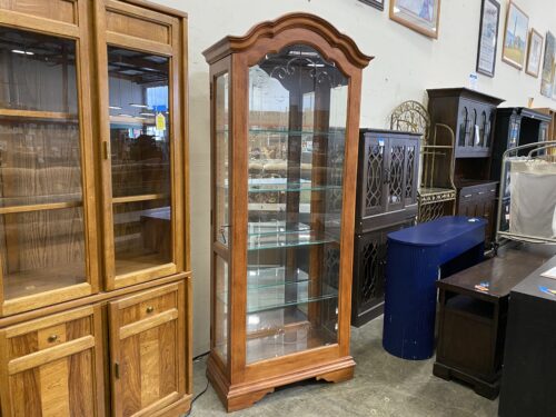 Vintage Oak Beveled Glass Curio Cabinet