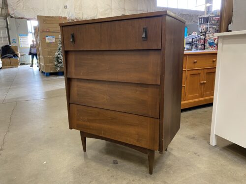 Vintage Mid-Century Modern Walnut 4 Drawer Dresser with Unique Pulls
