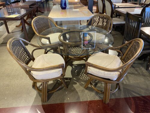 Five Piece Bamboo and Rattan Indoor Dining Set with Swivel Chairs