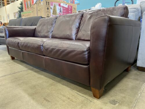NATUZZI EDITIONS Black Cherry Leather 3 Seat Sofa with Wooden Legs