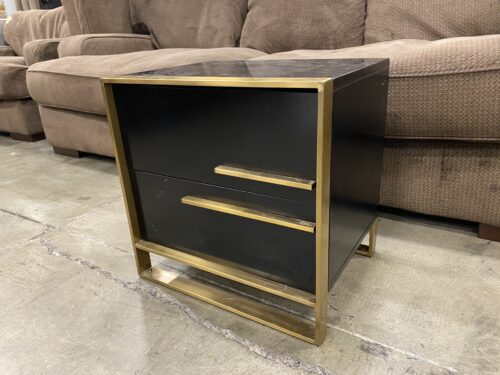 Sleek Black Nightstand with Modern Brass Accents