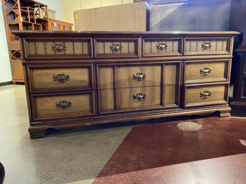 Two Tone Eight Drawer Dresser with Brass Handles