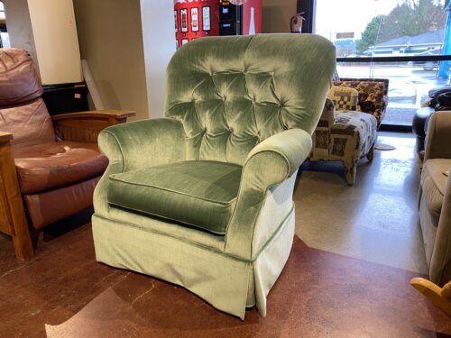 LA-Z-BOY Velvet Seafoam Green Button Tufted Chair