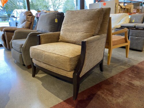 ETHAN ALLEN Golden Tan Armchair with Wooden Frame