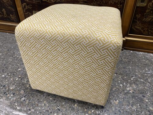Yellow Geometric Pattern Upholstered Square Ottoman
