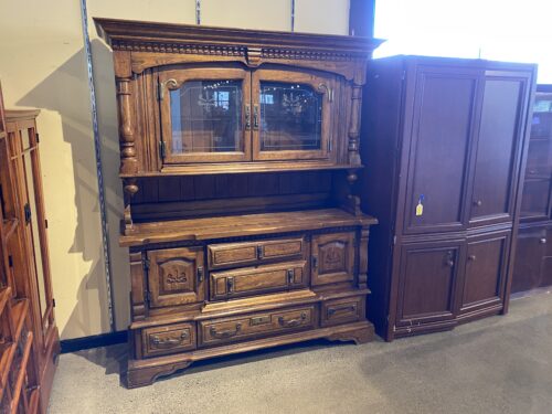 Large Vintage Solid Oak Two Piece Hutch