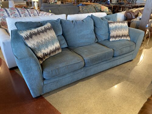 Teal Three Seater Couch with Accent Pillows