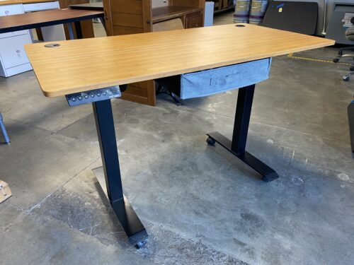 Wooden Adjustable Standing Desk with Metal Base and Felted Drawer