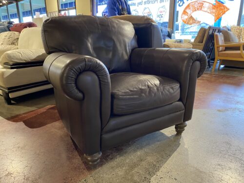 NATUZZI Brown Leather Armchair with Rolled Arms