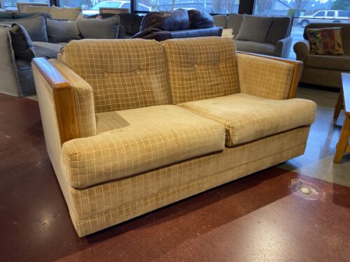 Vintage Tan Plaid Velvet Loveseat