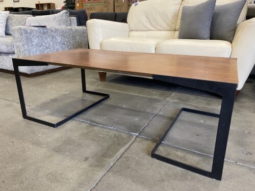 Modern Minimalist Wooden Coffee Table with Black Metal Bracket Legs