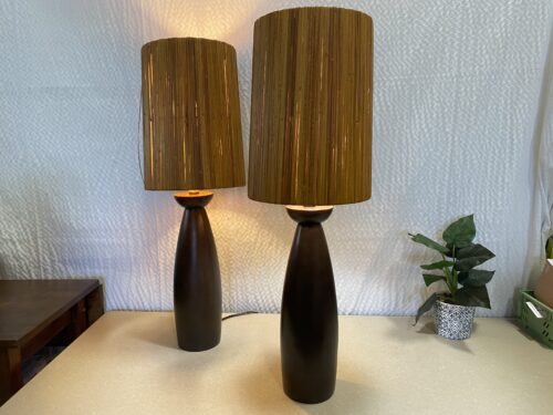 Scandinavian Modern Accent Lamp with Rattan Shade (Set of 2)