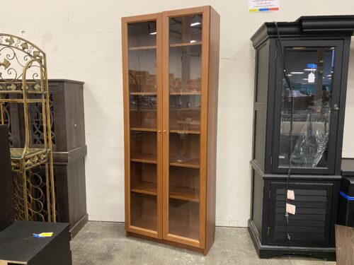 Warm Wooden 6 Shelf Display Bookcase with Glass Doors