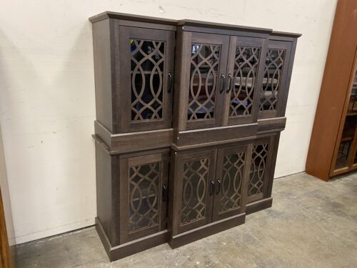 Walnut Finish Lattice Design 2 Tier Buffet