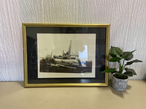 Golden Framed Shipwreck Watercolor Art Print