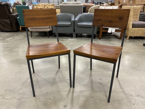 WEST ELM Warm Rustic Dining Chair with Black Metal Frame (Set of 2)