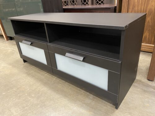 Black 2 Drawer Media Stand with Frosted Glass Drawer Fronts