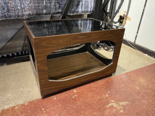 Rectangular Side Table with Cut Out Detail and Smokey Glass Top