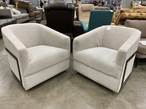 ALDER AND TWEED Blaine Swivel Chair in Everest Frost Fabric with Blackened Nickel Finish Accents (Set of 2)