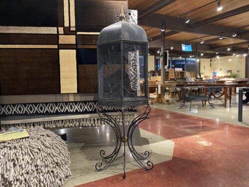 Large Ornate Black Metal Bird Cage with Intricate Scrollwork