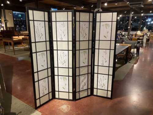 Four Panel Folding Screen Room Divider with Floral Prints