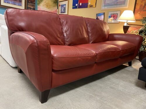 NATUZZI EDITIONS Red Leather 3 Seat Sofa