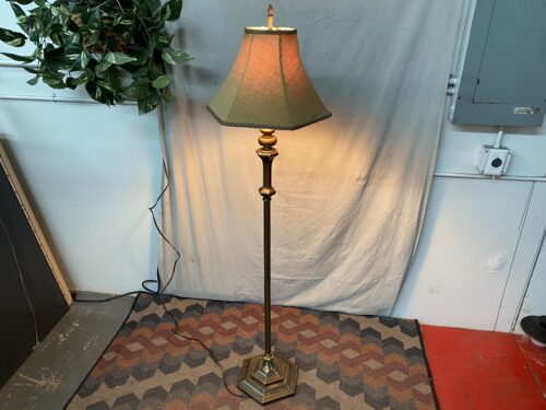 Brass Floor Lamp w/ Gold Striped Shade