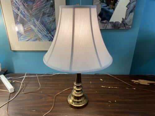 Vintage Brass Candlestick Lamp w/ White Shade