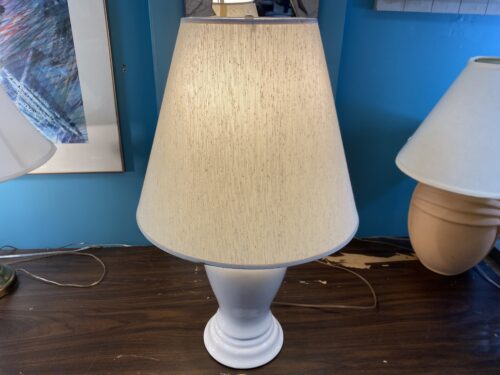 White Ceramic Ginger Jar Lamp w/ White Shade