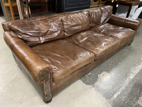 RESTORATION HARDWARE Original Lancaster Brown Leather 3-Seat Sofa