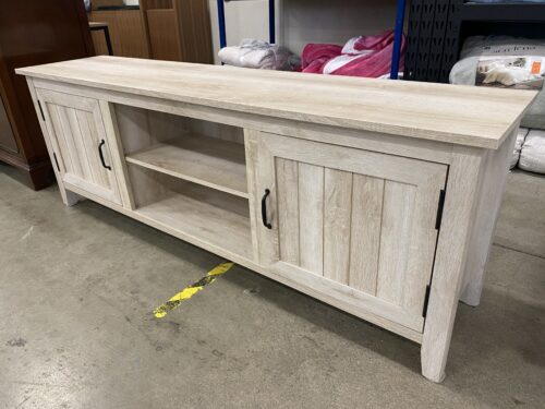 WALKER EDISON Farmhouse White Oak Media Console with Black Hardware