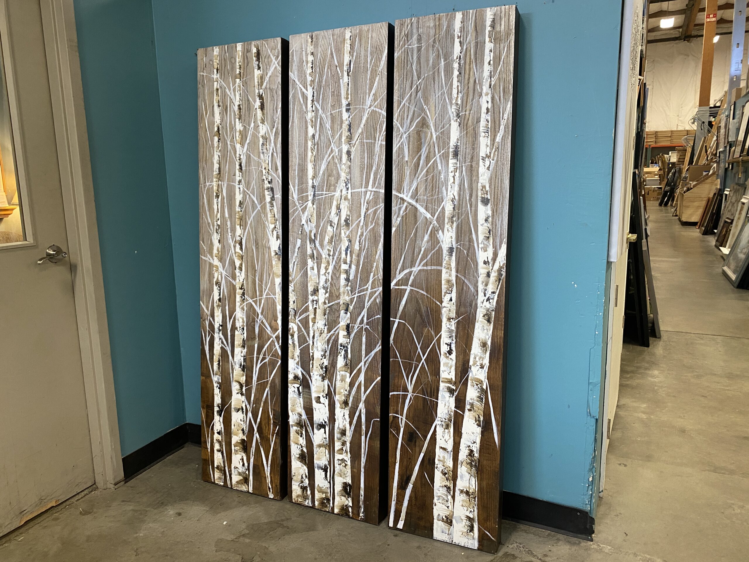 MERCANA “Evening Dusk” Triptych Birch Treescape Hand Painted Wooden Wall Art Panel (Set of 3)