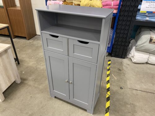 Grey Double Drawer Standing Cabinet with Silver Accents