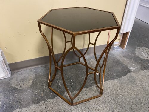 Geometric Metal Side Table w/ Black Glass Top