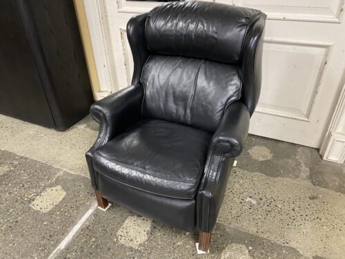 BRADINGTON YOUNG Black Leather Roll Arm Push Back Recliner