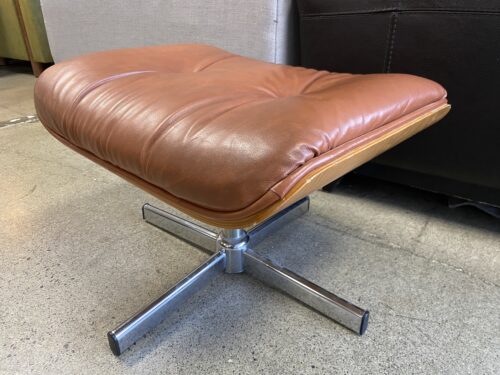 Brown MCM Style Ottoman w/ Chrome Base