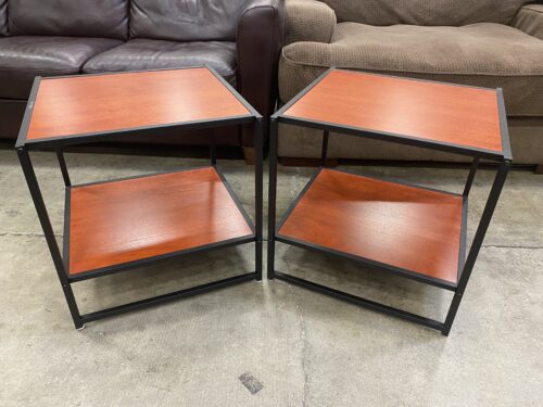Square Red and Black 2 Tier End Table with Open Metal Frame (Set of 2)