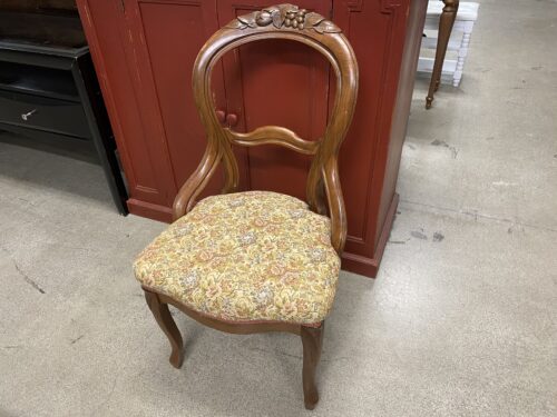 Carved Wood Side Chair w/ Floral Pattern Cushion