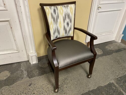 KELLEX Yellow & Grey Ikat Upholstered Chair w/ Dark Brown Frame