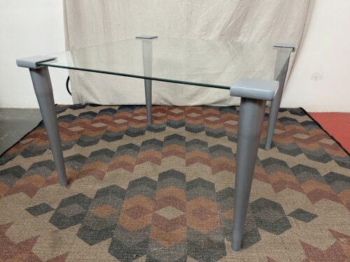 Modern Square Glass Coffee Table w/ Steel Grey Legs