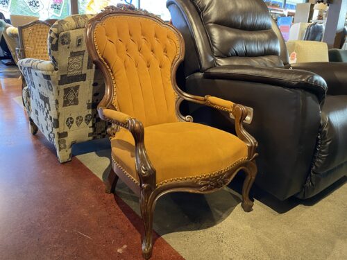 Refined Spiced Orange Victorian Style Suede Parlor Chair w/ Stud Trim