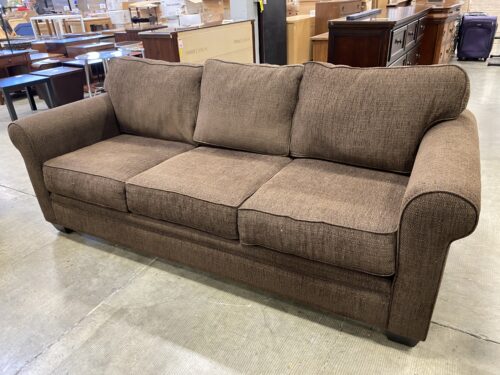 JONATHAN LOUIS Heathered Chocolate Brown Plush 3 Seat Sofa with Black Legs